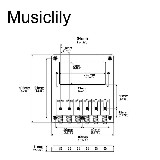 Musiclily Pro 54mm Modern Humbucker Guitar Bridge with Zinc Alloy 6-Saddle and Steel Plate for Tele Style Electric Guitar