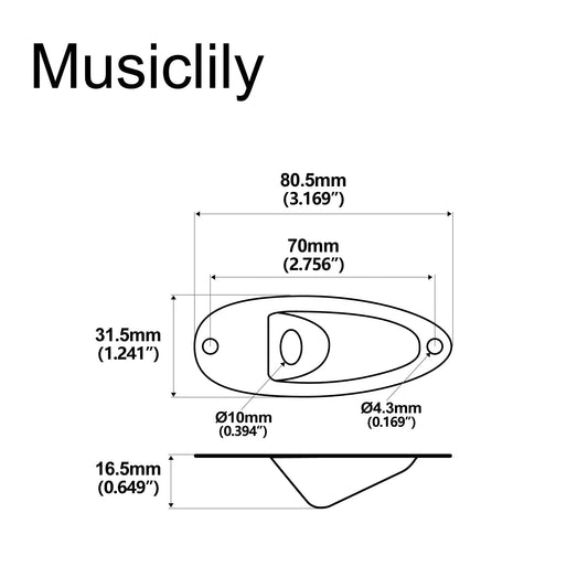 Musiclily Pro Steel Boat Shape Jack Socket Plate 10mm Hole for Strat Style Electric Guitar
