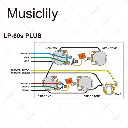 Musiclily Pro LP STD Modern 60s PLUS Treble Bleed Pre-wired Wring Harness Kit Upgrade for Epiphone LP Style Electric Guitar Switch