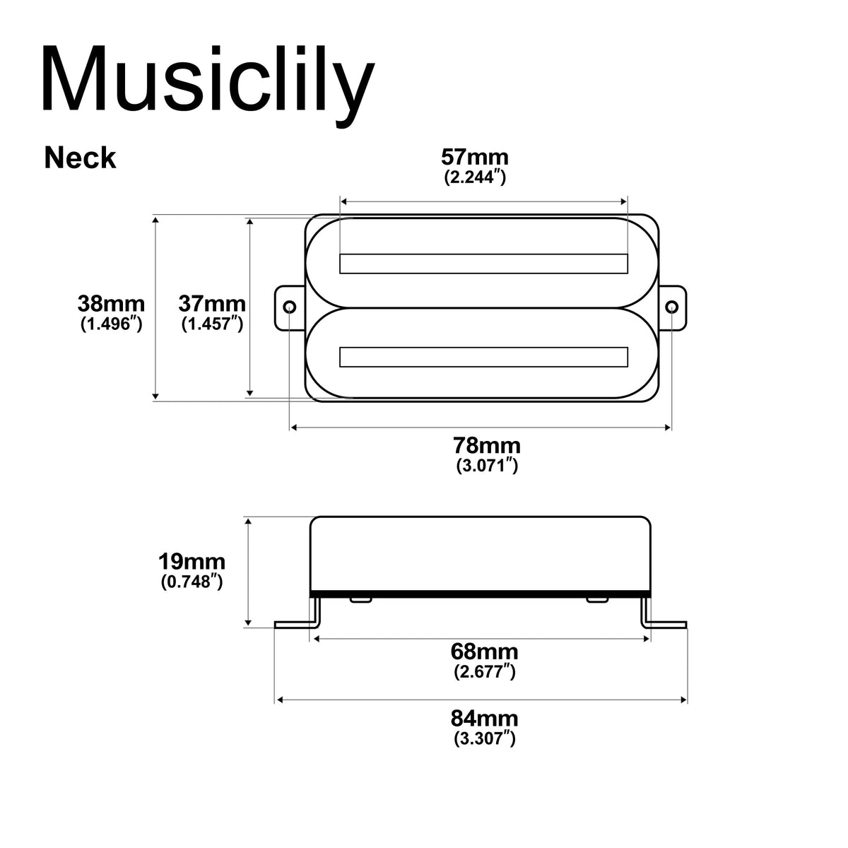 Musiclily Pro HH-DJRC Ceramic Rail Blade Humbucker Neck Pickup 8K for Electric Guitar