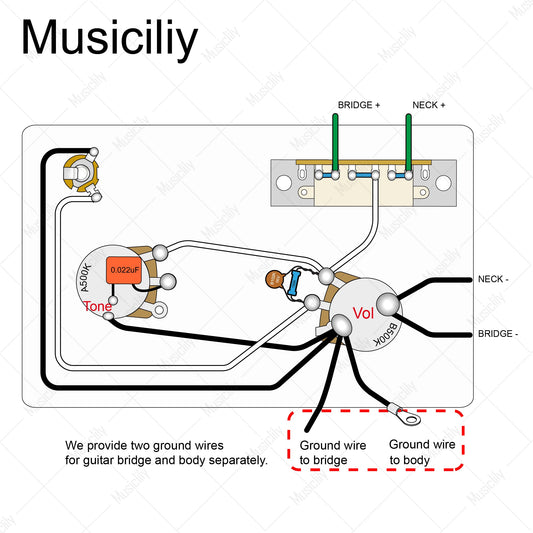 Musiclily Pro Electric Guitar Pre-wired Wiring Harness Upgrade for Import Style ST HH with 3-Way Switch and 1A1B Pots