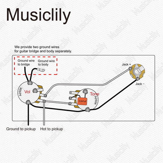 Musiclily Pro Electric Bass Pre-wired Wiring Harness Upgrade for American Style Precision Bass with 2A Pots