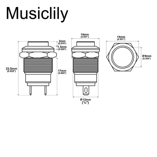 Musiclily Pro Stainless Steel 12mm 1/2 inch Momentary Push Button Kill Switch for Electric Guitar Bass