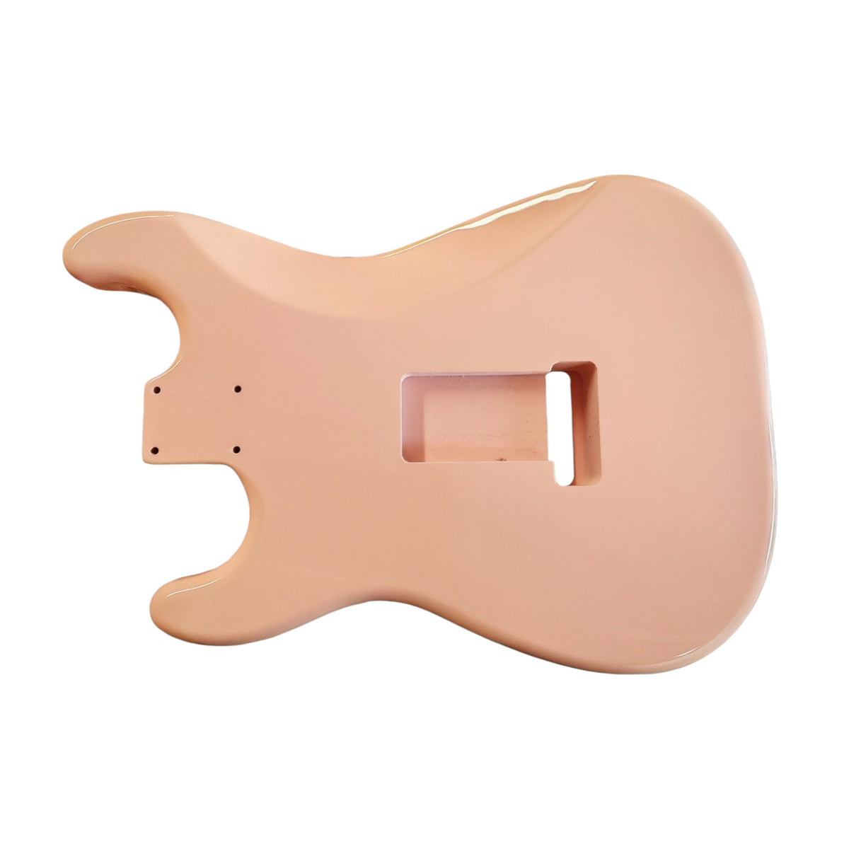 Shell Pink nitro S-Style guitar body – tremolo route with pre-drilled holes