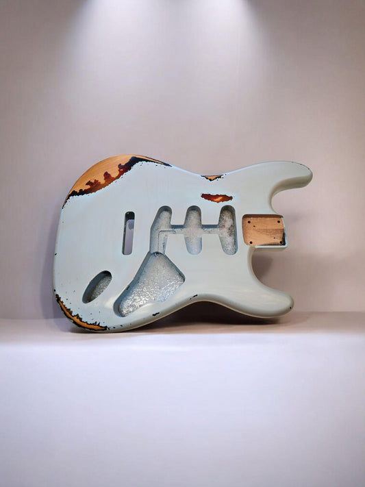 NITRO Relic Sonic Blue over sunburst Alder S-Style guitar body