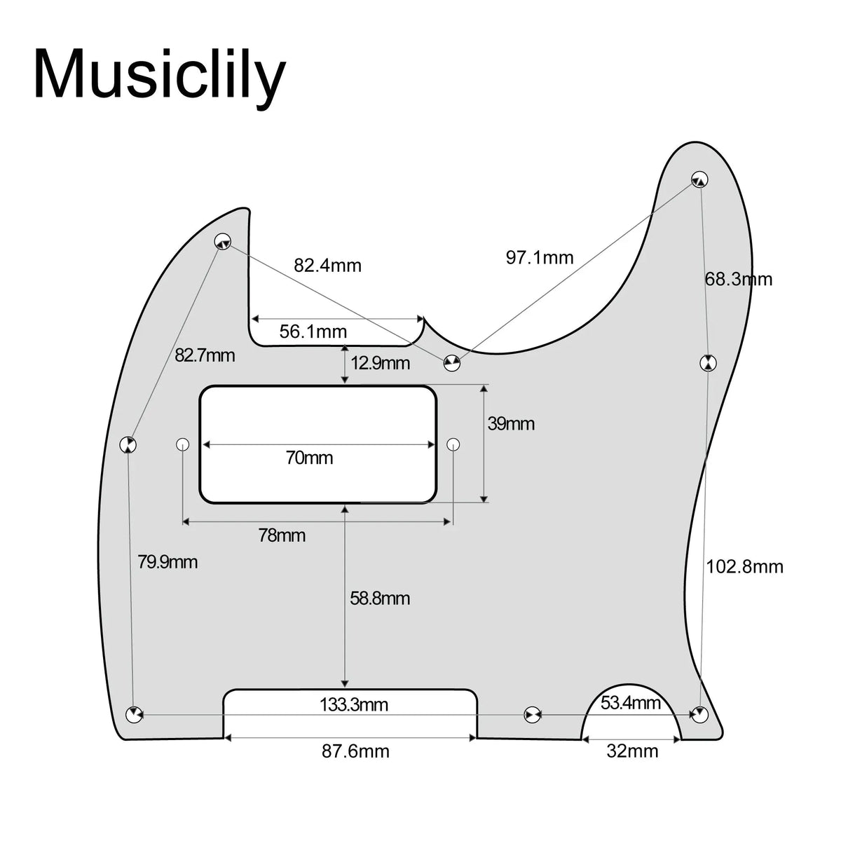 Musiclily Pro 8 Hole Guitar Tele Pickguard Humbucker HH for USA/Mexican Made Fender Standard Telecaster Modern Style