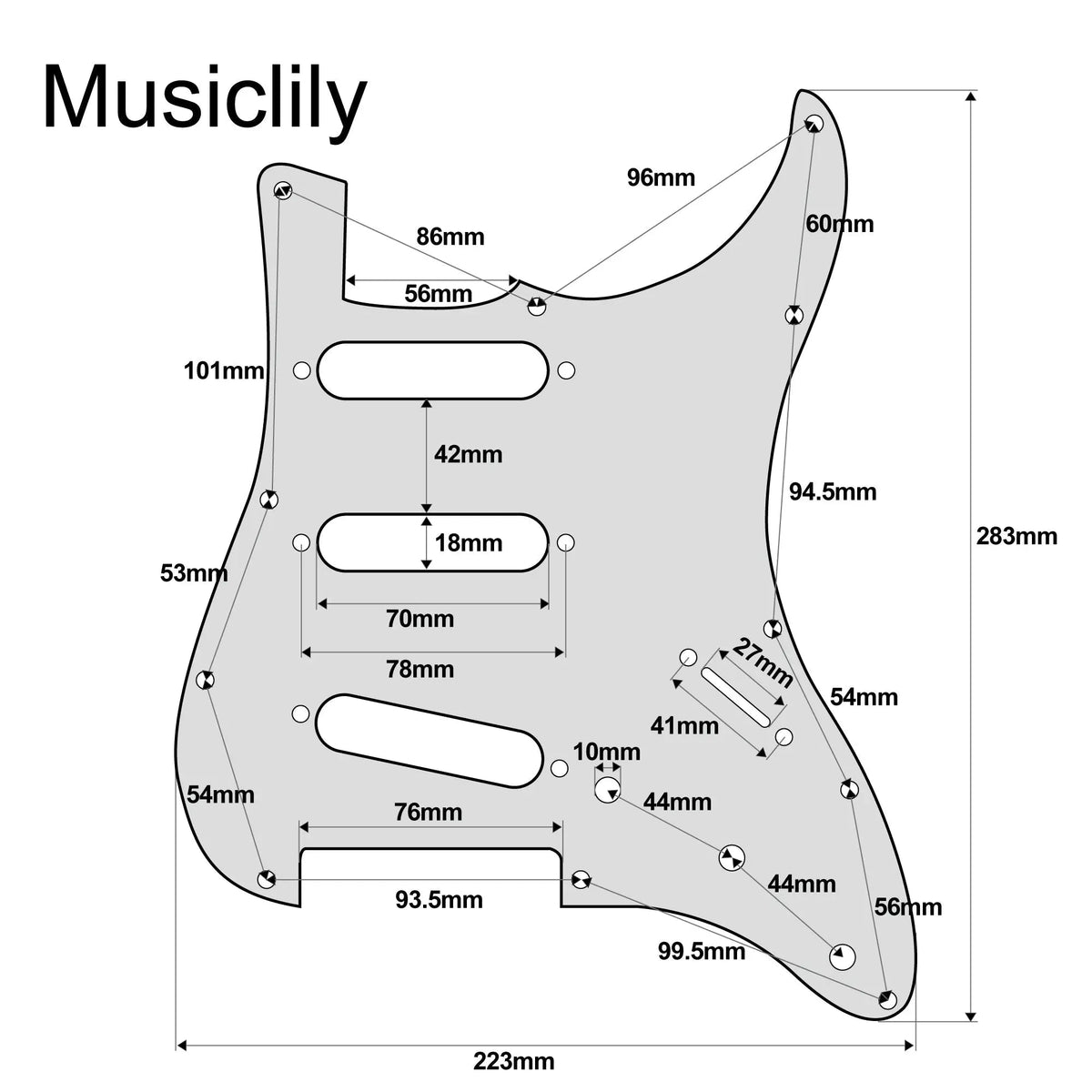 Musiclily Ultra 11 Holes Anodized Aluminum ST SSS Guitar Pickguard for American Mexican Fender Standard Strat Style Electric Guitar