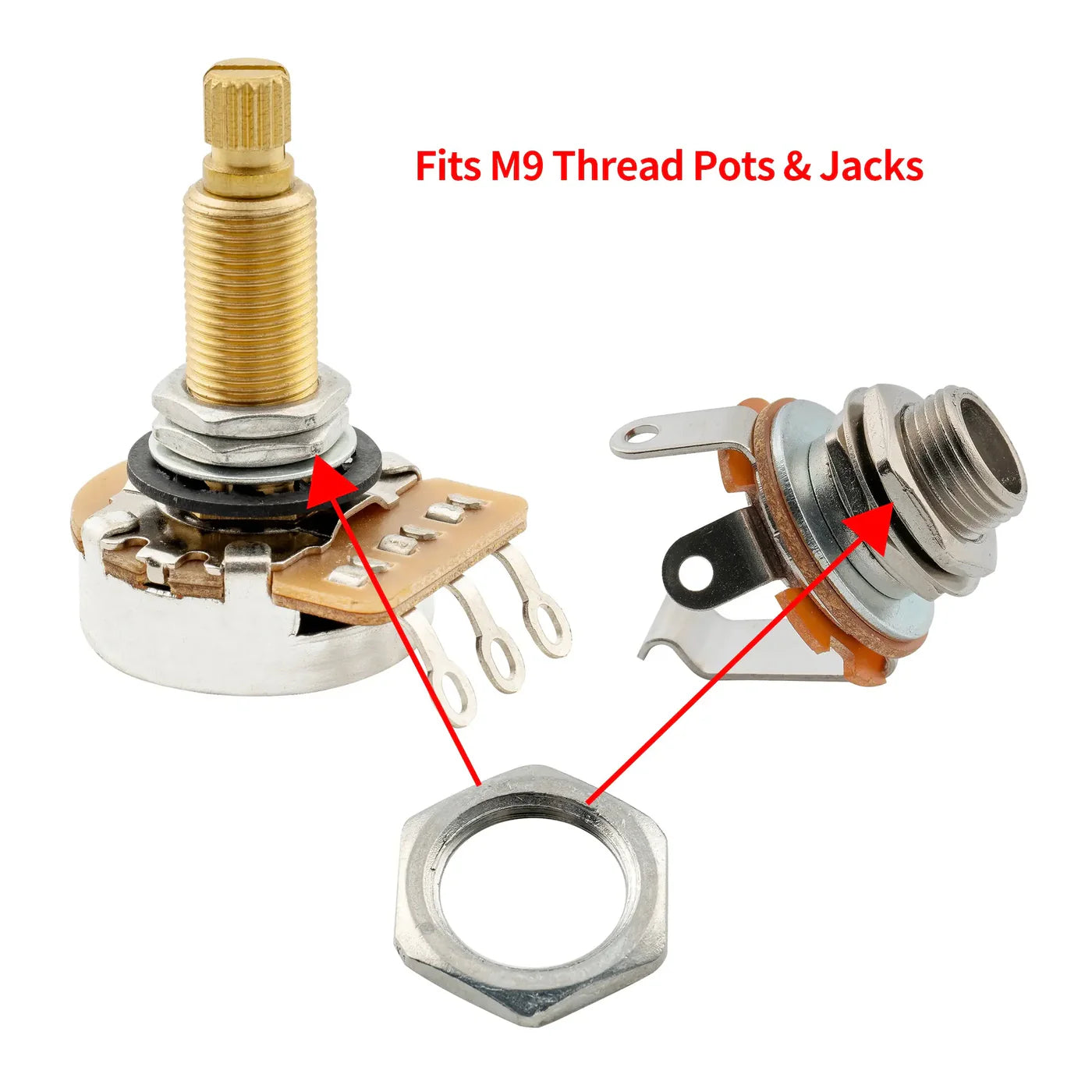 Musiclily Pro M9 Pots Mounting Hex Nuts/ Flat Washers Set for Metric Potentiometers and Output Jack Sockets