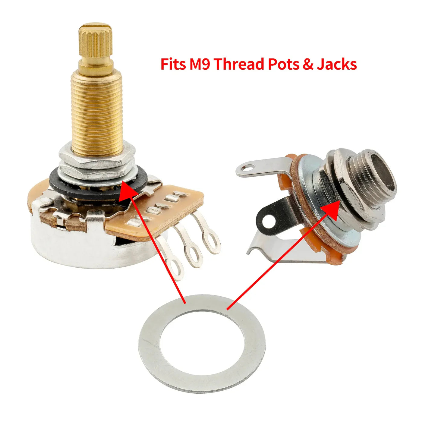 Musiclily Pro M9 Pots Mounting Hex Nuts/ Flat Washers Set for Metric Potentiometers and Output Jack Sockets