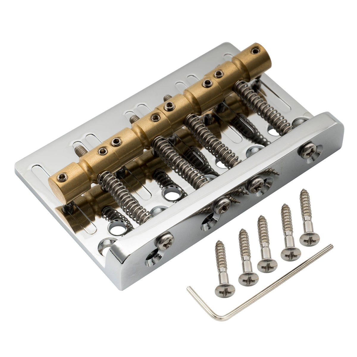 Musiclily Pro BB006 57mm (2-1/4 inch) String Spacing Hardtail Brass Saddles Zinc Alloy Plate 4-String Bass Bridge