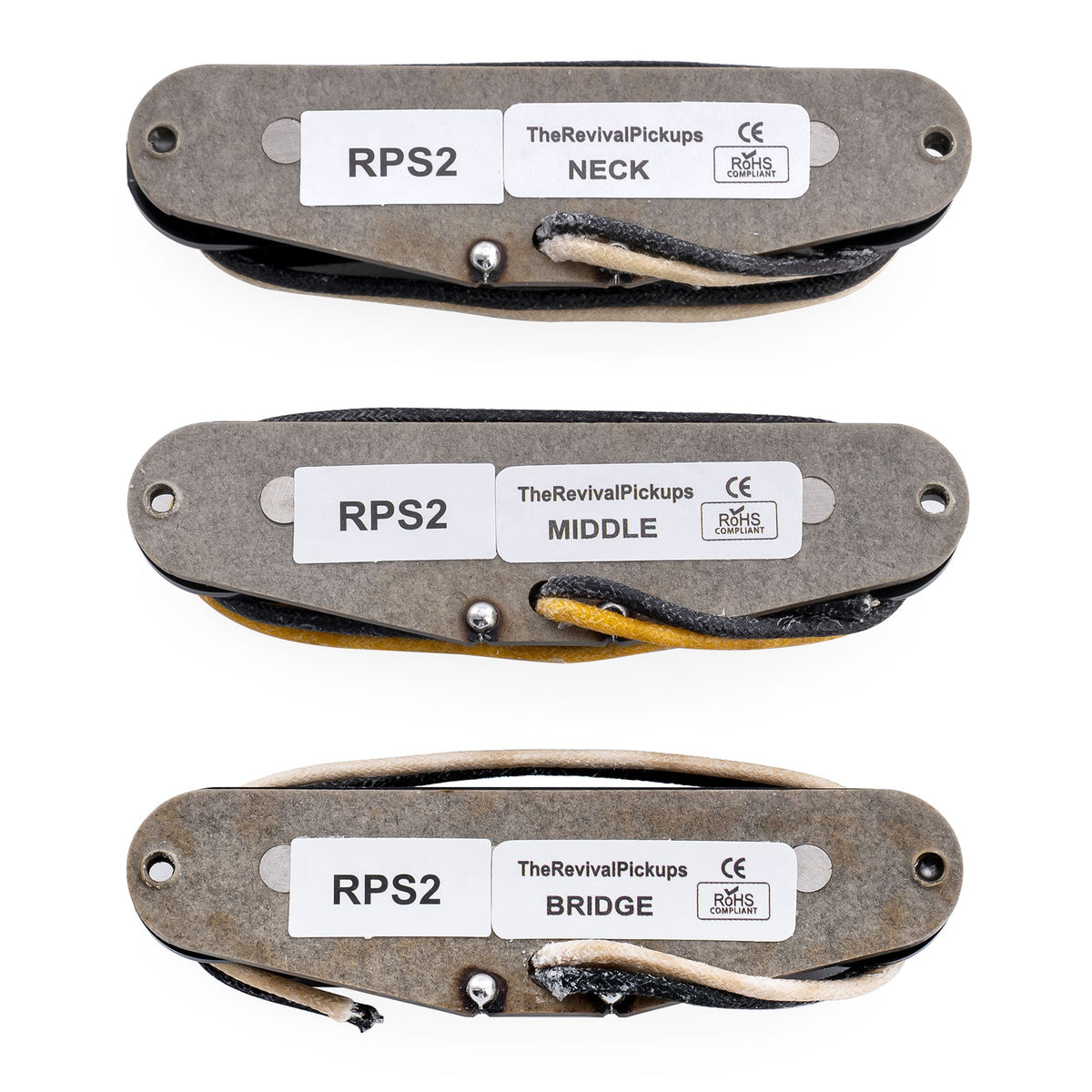The Revival Pickups RPS2 Grey Bottomed Blues sada vintage single-coil snímačov Alnico 5 (krk, stred, kobylka) pre gitary Strat