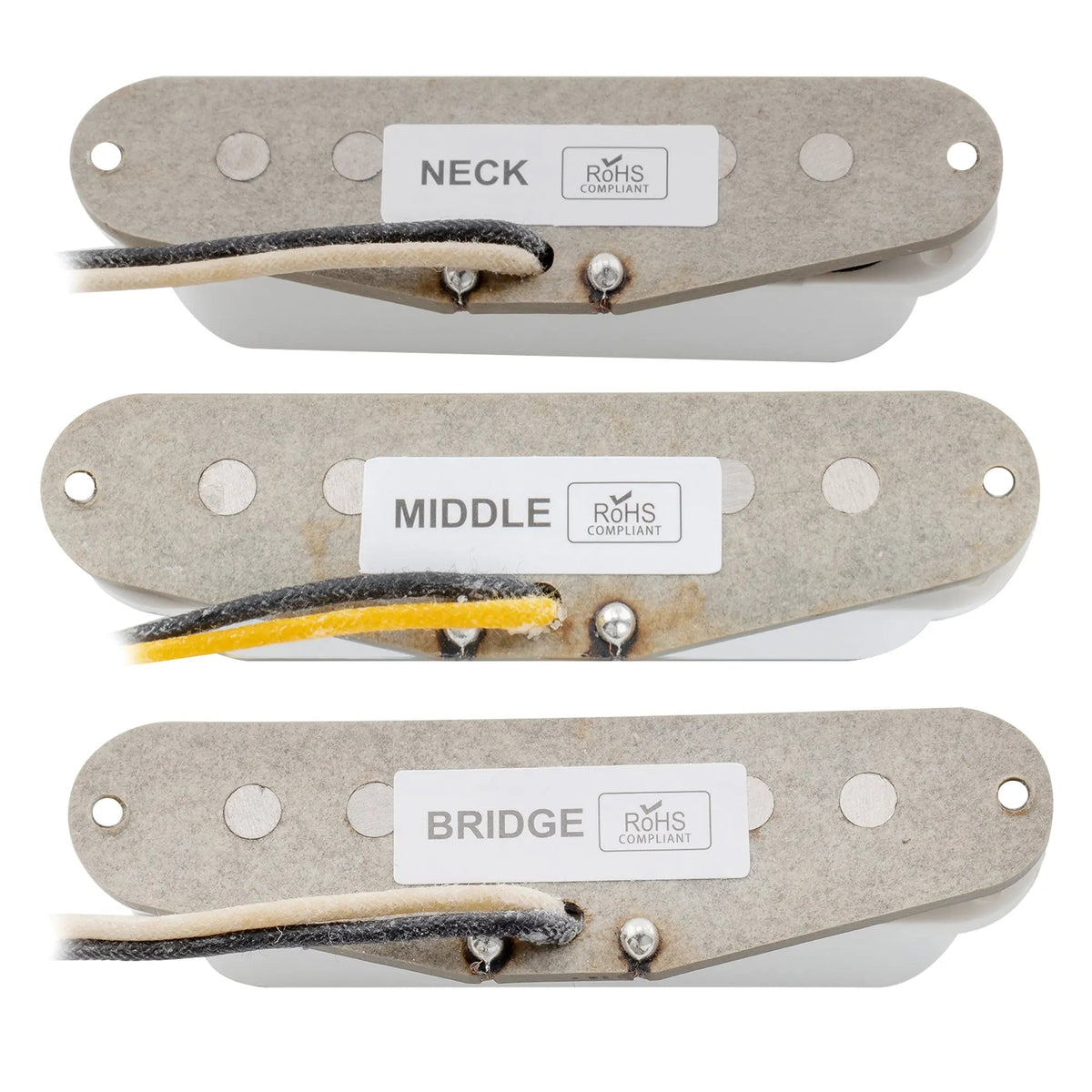 The Revival Pickups RPS7 John Mayer Vintage Style Alnico 5/Alnico 3 Single Coil Neck Middle Bridge Pickups Set for Strat Style Electric Guitar, White