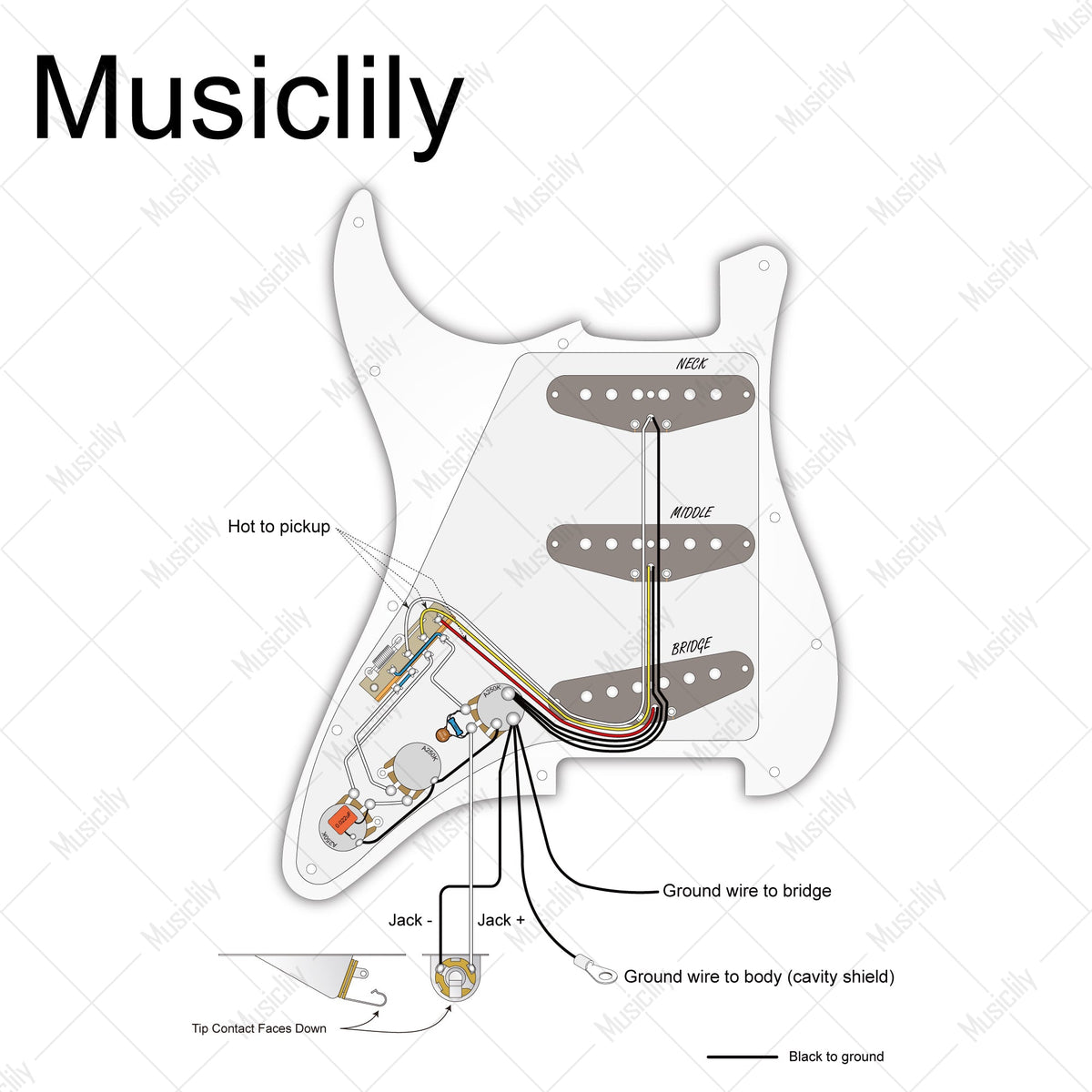 Musiclily Pro Electric Guitar Pre-wired Wiring Harness Upgrade for American Style ST SSS with 5-Way Switch and 3A Pots