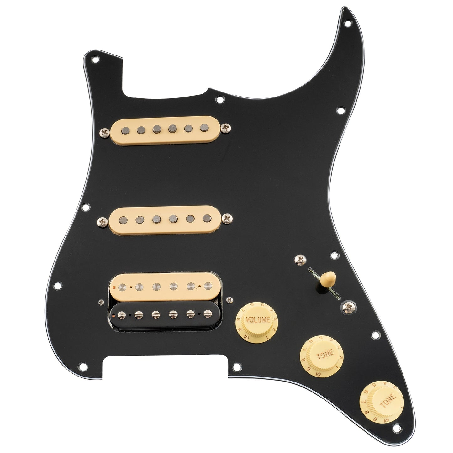 Musiclily Pro Auto-Split Pre-wired HSS Pickguard - 3ply Black with Zebra Bridge Pickup