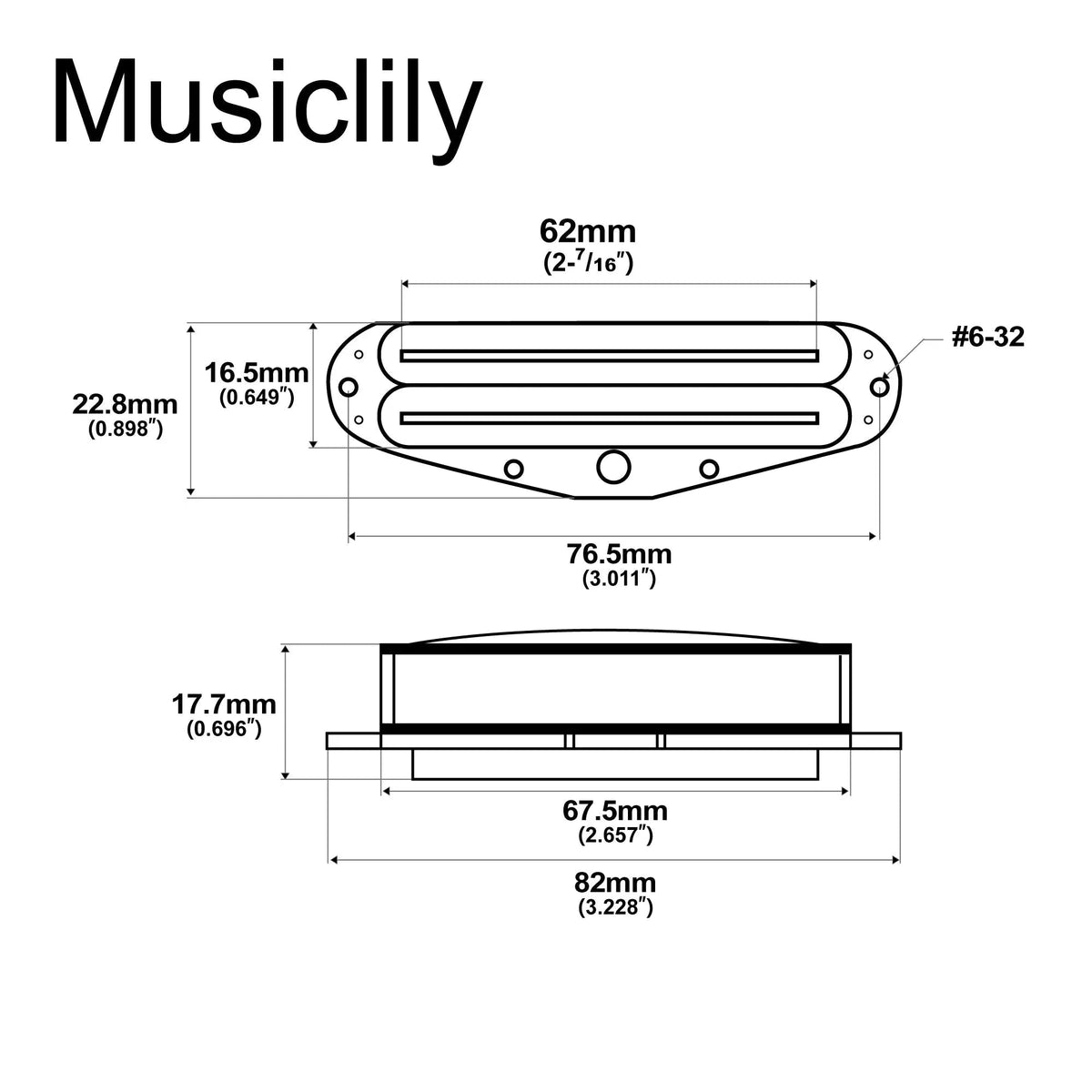 Musiclily Pro ST-DPHC Ceramic Rail Blade Single Coil Sized Humbucker Pickup 13.6K Super Distortion for Strat Style Electric Guitar