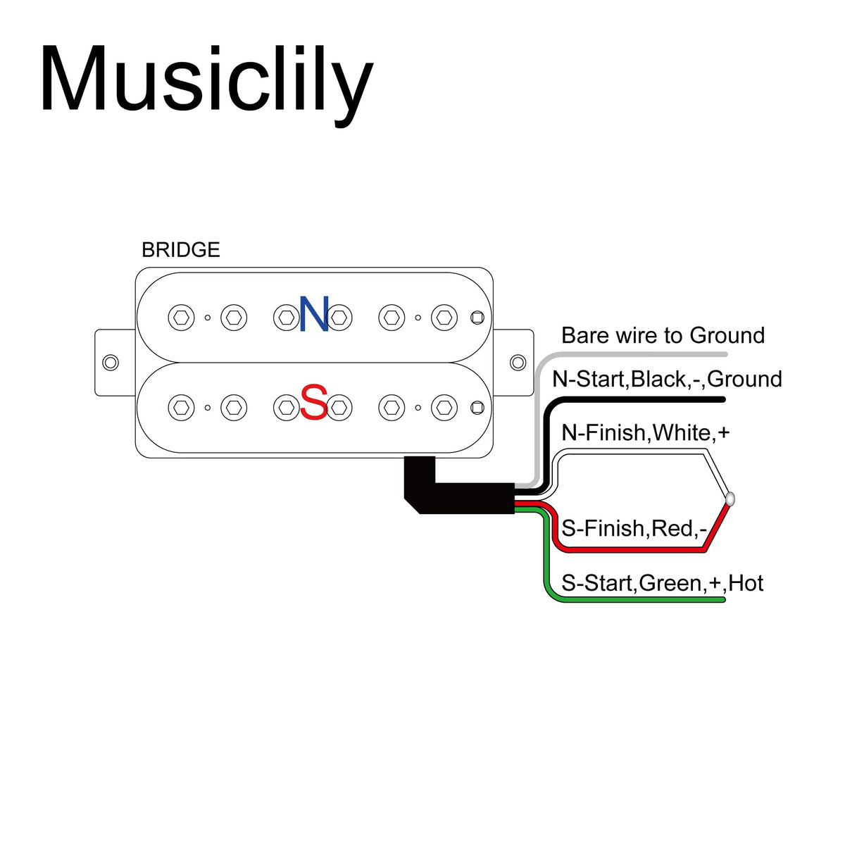 Musiclily Pro HH-HEXA Alnico 5 Uncovered Adjustable Hexagonal Poles Humbucker Bridge Pickup for Electric Guitar