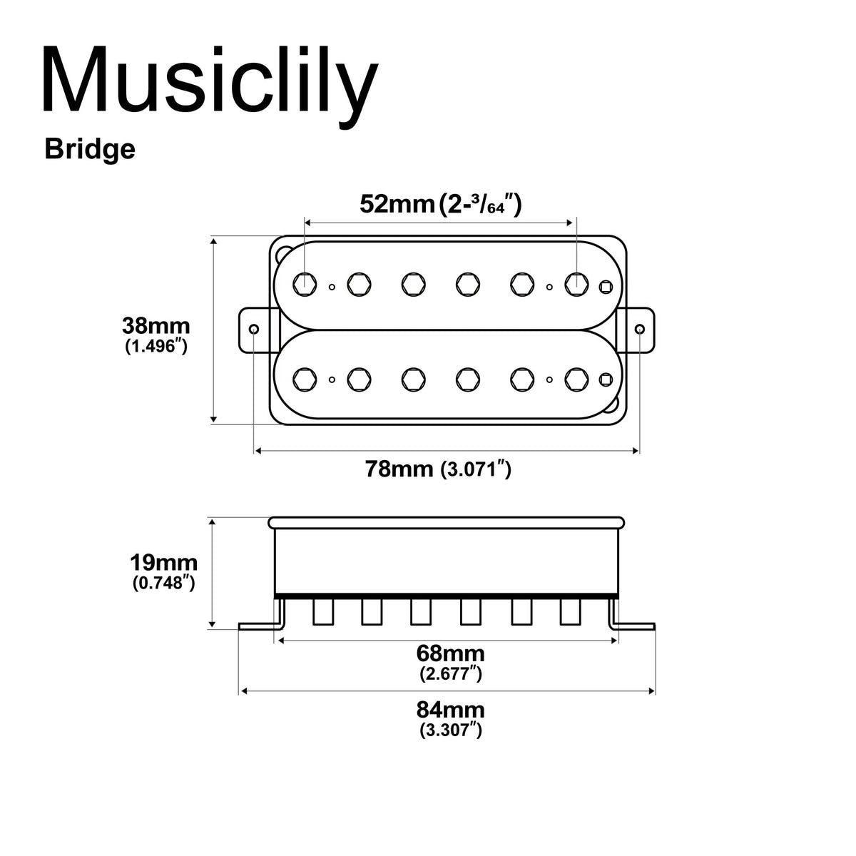Musiclily Pro HH-HEXA Alnico 5 Uncovered Adjustable Hexagonal Poles Humbucker Bridge Pickup for Electric Guitar