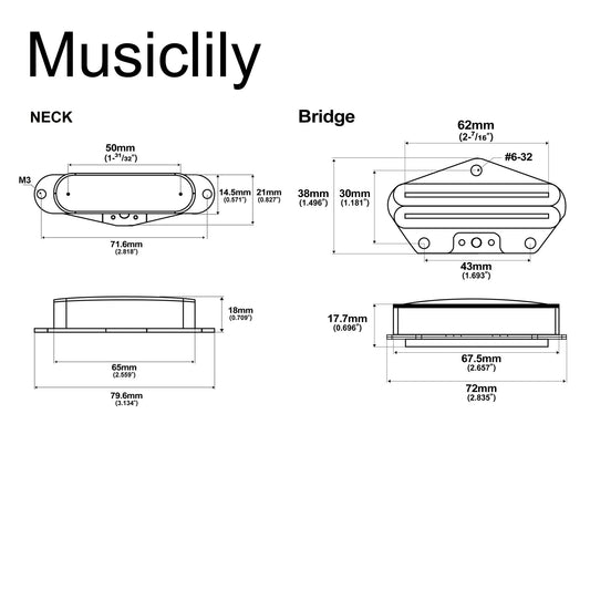 Musiclily Pro TL-DPHA Alnico 5 Single Coil Pickup and Rail Blade Single Coil Sized Humbucker Neck Bridge Pickups Set 8.2K/13.2K High Output for Tele Style Electric Guitar