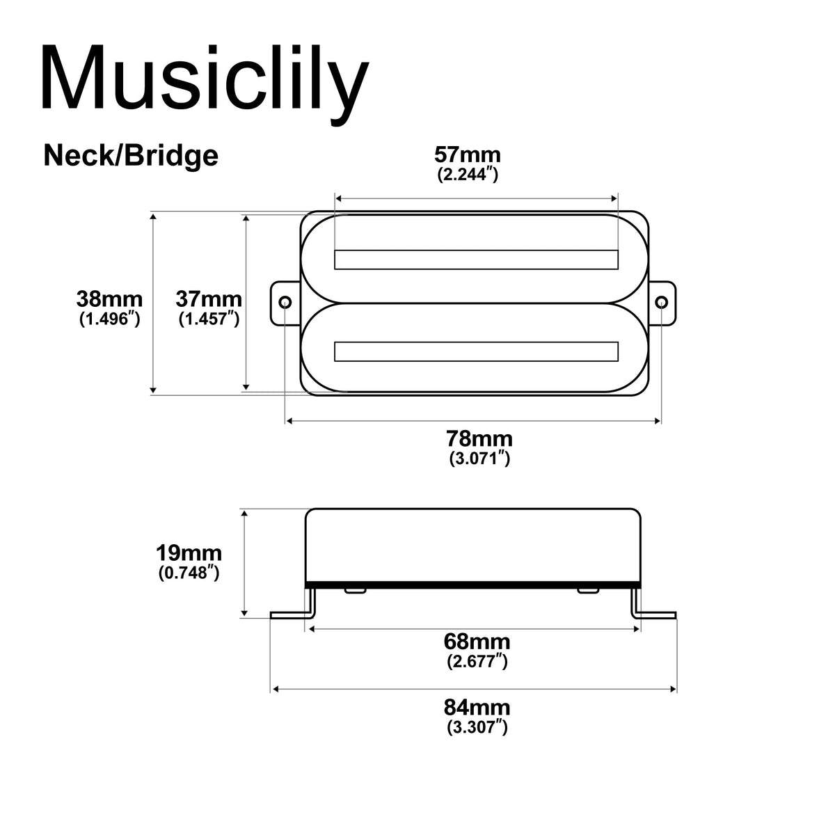 Musiclily Pro HH-DJRC Ceramic Rail Blade Humbucker Neck Bridge Pickups Set 8K/14.5K for Electric Guitar