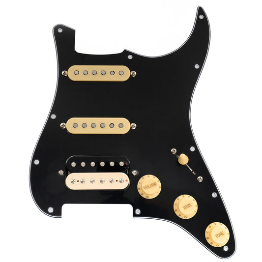 Musiclily Pro-SE ST-HSS-60SE Pre-wired Pickguard - 3ply Black with Zebra Bridge Pickup