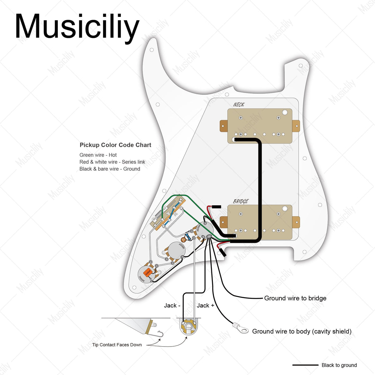 Musiclily Pro Electric Guitar Pre-wired Wiring Harness Upgrade for American Style ST HH with 3-Way Switch and 3A Pots