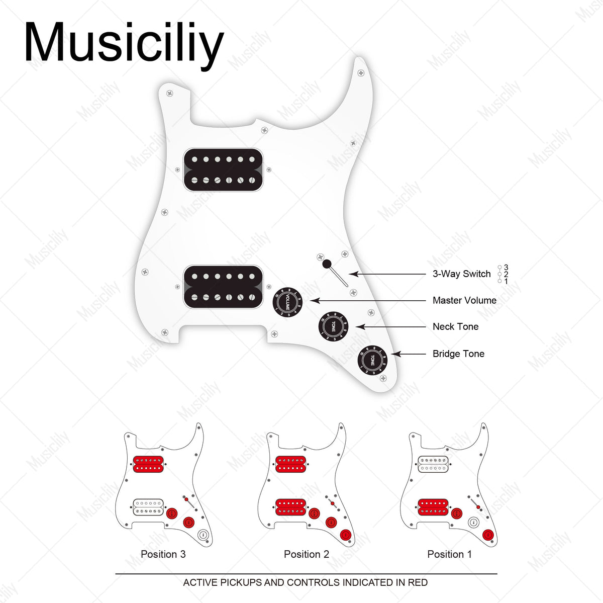 Musiclily Pro Electric Guitar Pre-wired Wiring Harness Upgrade for American Style ST HH with 3-Way Switch and 3A Pots