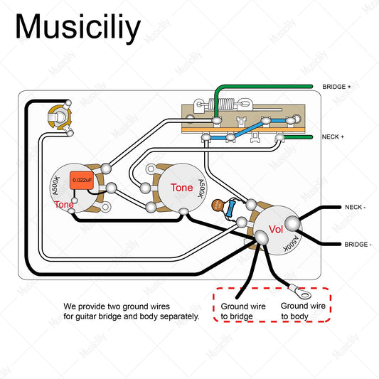 Musiclily Pro Electric Guitar Pre-wired Wiring Harness Upgrade for American Style ST HH with 3-Way Switch and 3A Pots