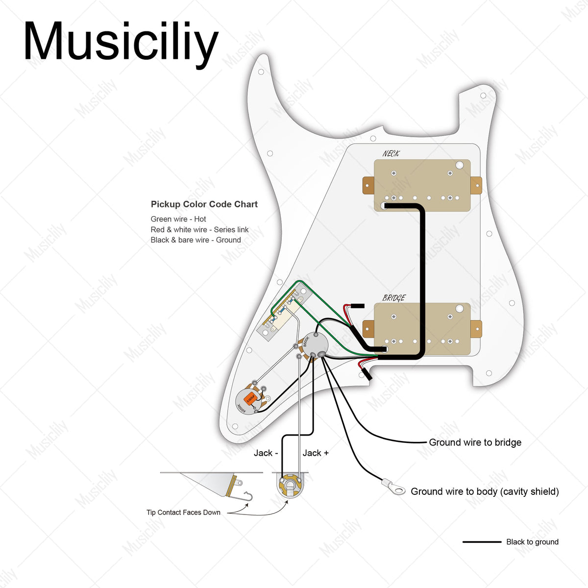 Musiclily Pro Electric Guitar Pre-wired Wiring Harness Upgrade for Import Style ST HH with 3-Way Switch and 1A1B Pots