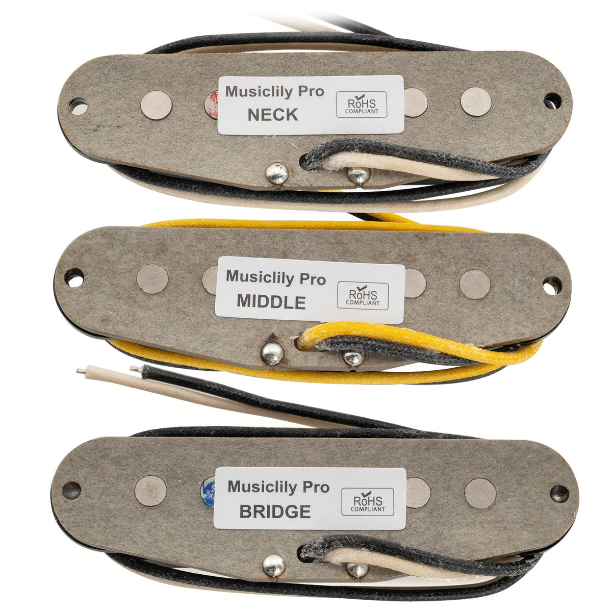 Musiclily Pro ST-FAT50S Staggered Alnico 5 Single Coil Neck Middle Bridge Pickups Set for Strat Style Electric Guitar