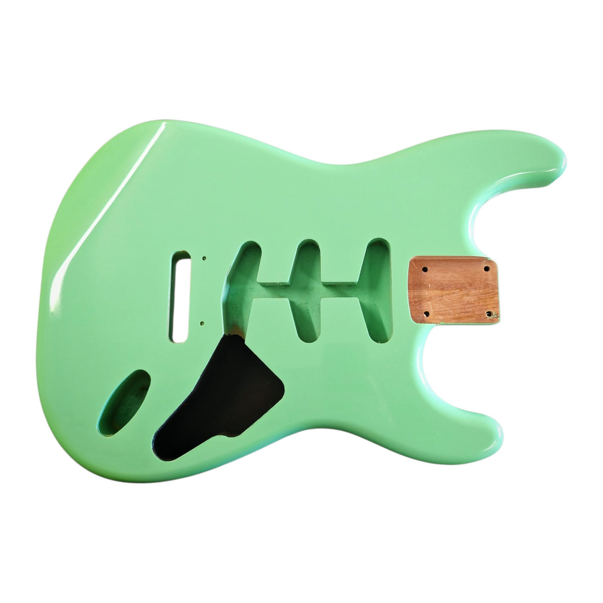 Surf Green nitro S-Style alder guitar body – detail