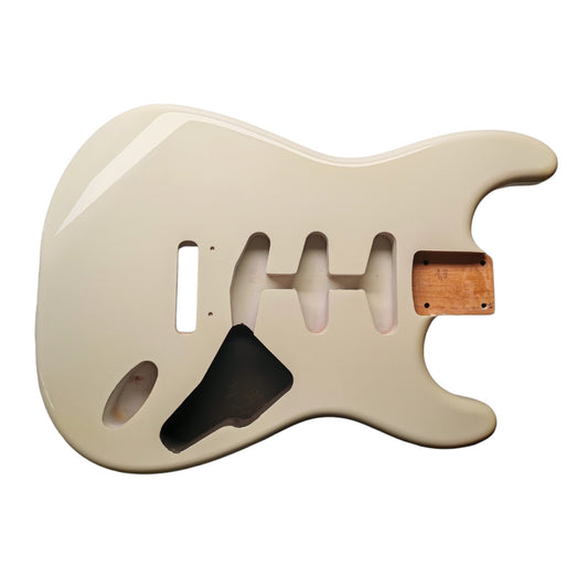 Olympic White nitro S-Style alder guitar body – detail