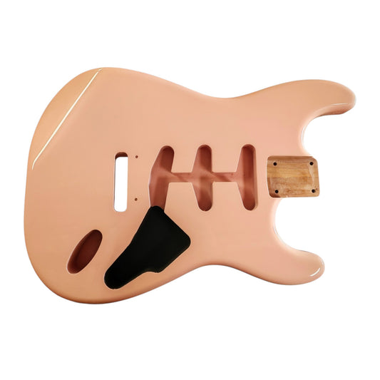 Vintage Shell Pink nitro S-Style alder guitar body – detail