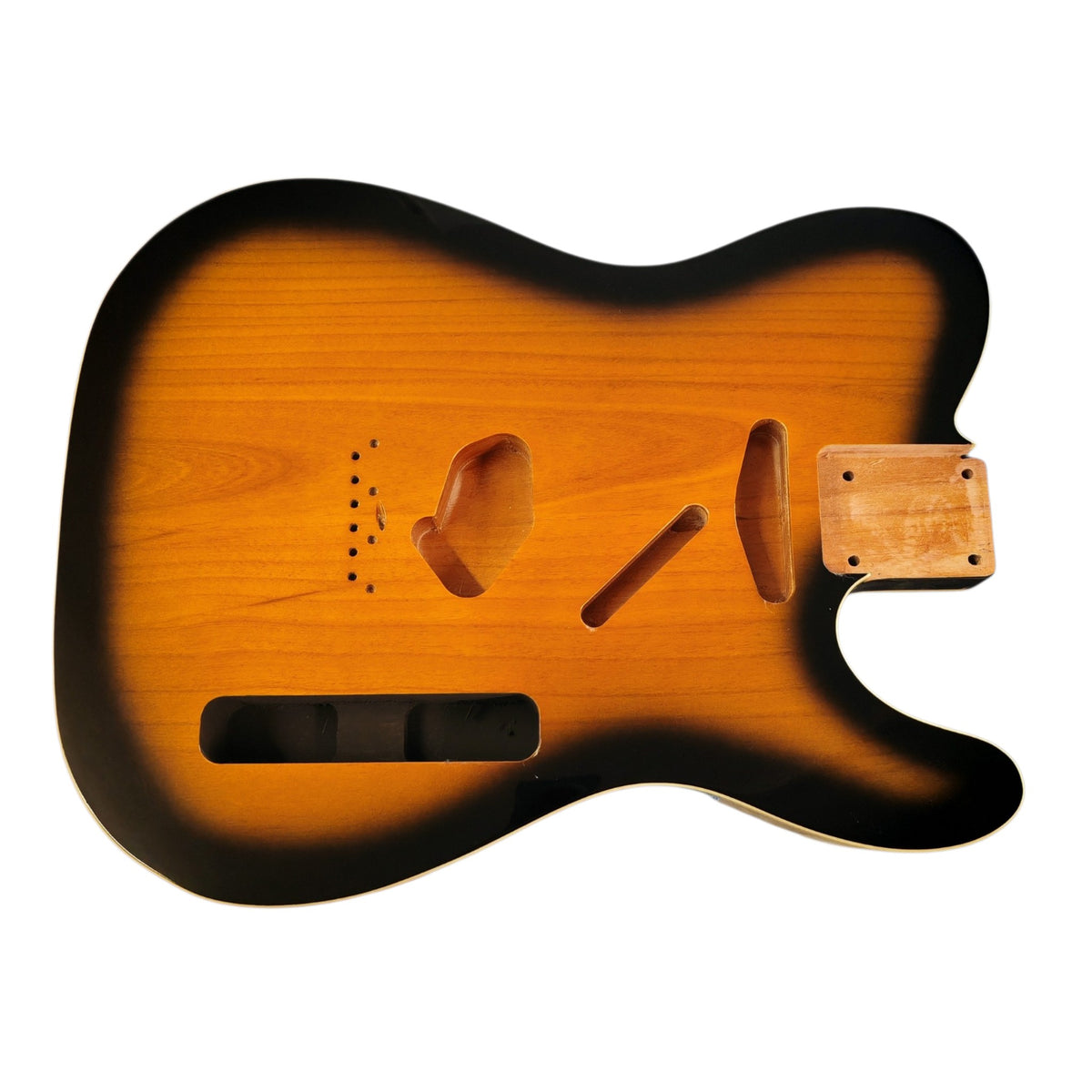 2-Tone Sunburst nitro T-Style body with binding – detail