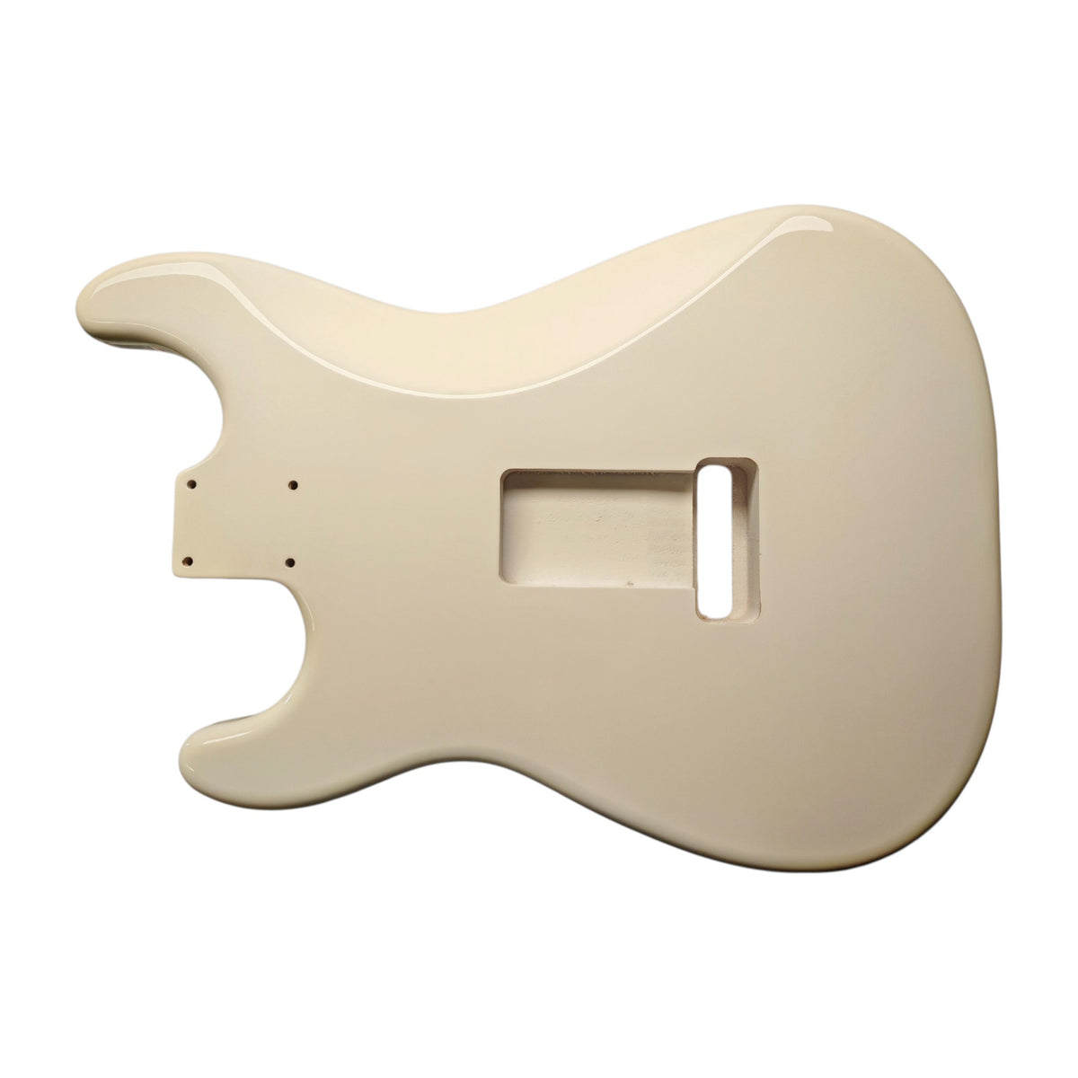 Olympic White nitro S-Style guitar body – tremolo route with pre-drilled holes
