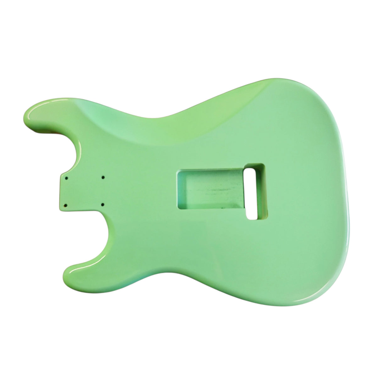 Surf Green nitro S-Style guitar body – tremolo route with pre-drilled holes