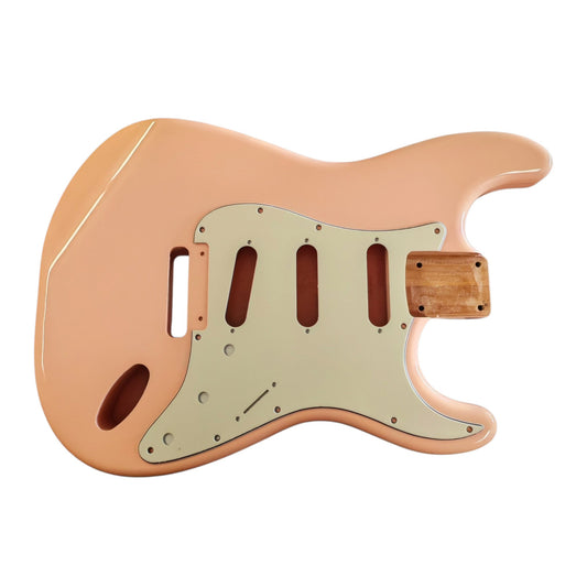 Vintage Shell Pink nitro gloss S-Style guitar body, 2-piece alder